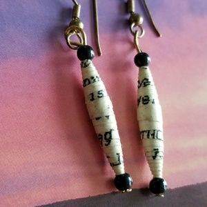 Rolled paper bead earrings book jewelry handmade